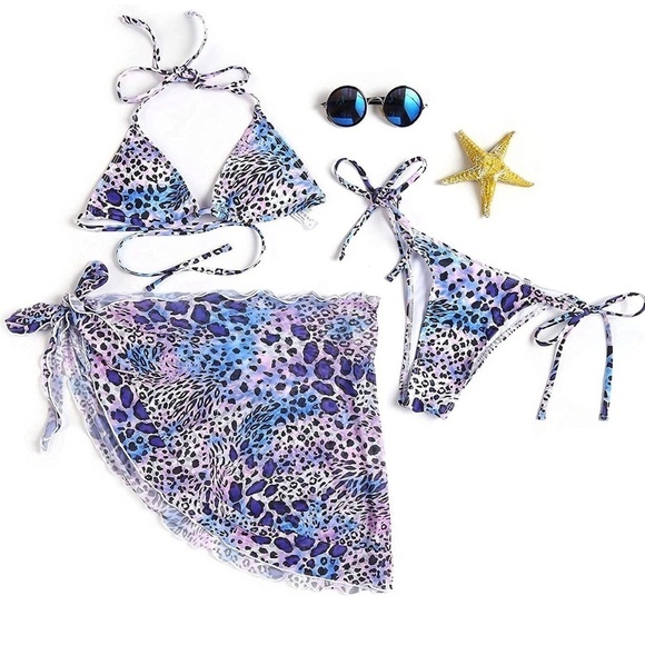 NEW Ekouaer Large Triangle Bikini Set Cover Up Tie Dye Animal Print Pastel Pool - Picture 16 of 16